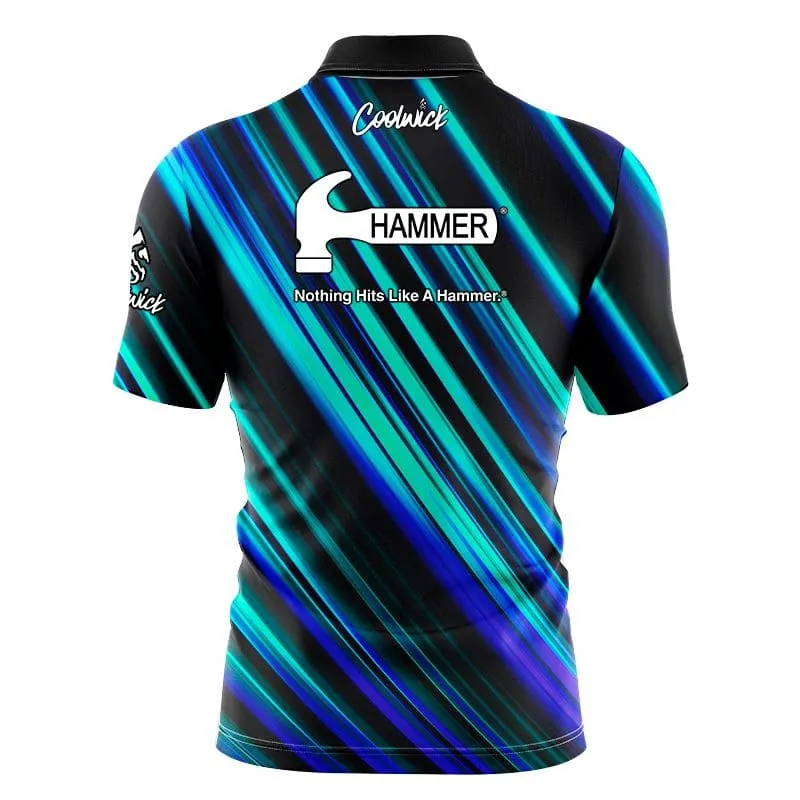 Hammer Blue Green Digital Stripes Fast Track CoolWick Bowling Jersey