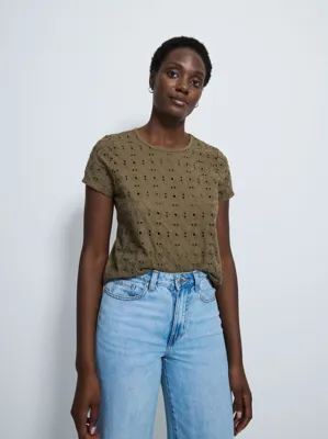 Khaki Woven Cut Out Jersey Back Top | Women | George at ASDA