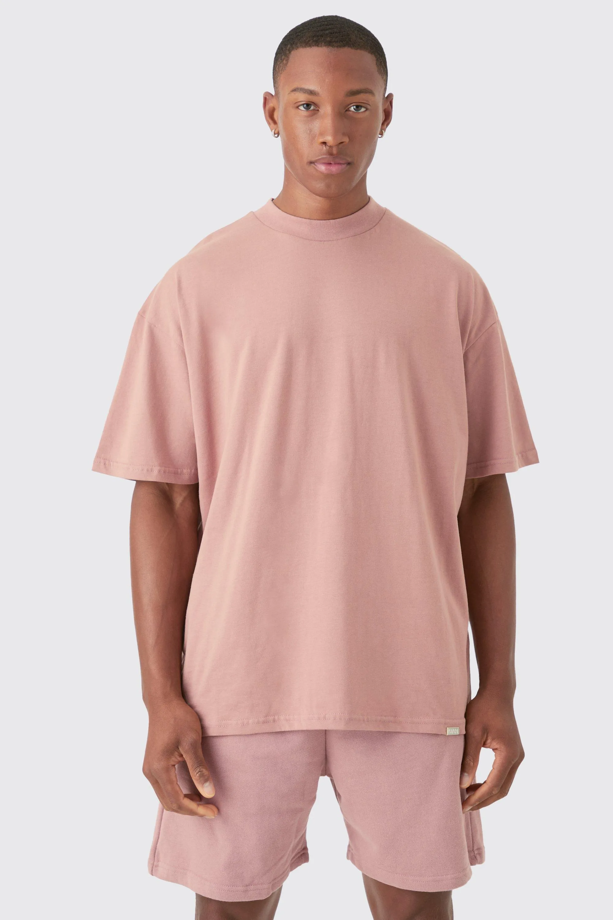 Oversized Extended Neck Heavyweight T-shirt & Shorts Set | boohooMAN UK